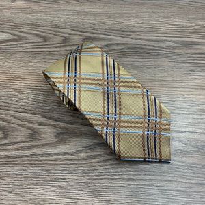 Bruno Piattelli Tan, Brown & Blue Plaid Silk Tie